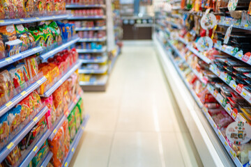 Abstract blurred colorful supermarket shelf