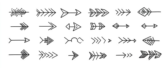 Collection of diverse arrow designs, varying in style and complexity, ideal for decorative or directional purposes