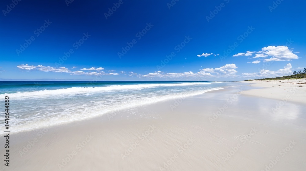 Poster Stunning Pristine Beach with Clear Blue Sky and Gentle Rolling Waves : Generative AI