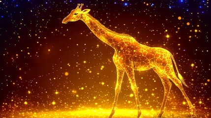 Golden giraffe emerging from a starlit dreamscape digital artwork showcasing glowing animal concept with surreal cosmic elements and creative illustration