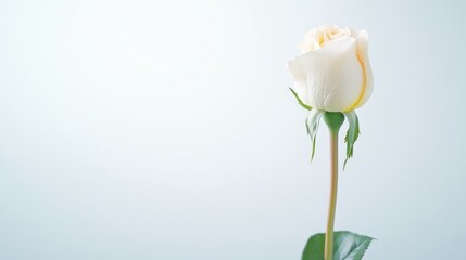 Obraz premium Single cream rose against light background