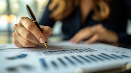 Woman's Hand Writing on Financial Charts
