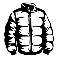Monochrome Vector Illustration of a Padded Jacket in Black and White Style
