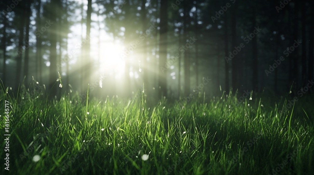 Aufkleber sunlight filtering through trees in a lush green forest capturing nature's beauty : generative ai