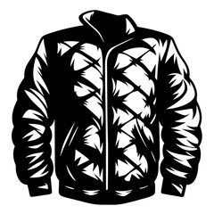Black and white silhouette illustration of a puffy winter coat with a zipper