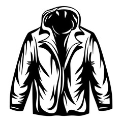Stylized Black and White Illustration of an Open Hooded Jacket with Sharp Edges