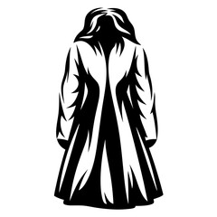 Abstract back view of a person wearing a long flowing coat