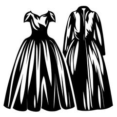 Elegant black and white image depicting a vintage dress and matching coat
