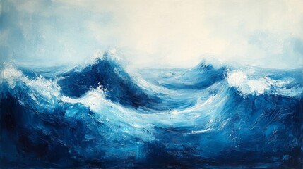 Fototapeta premium Abstract Blue Ocean Waves Painting