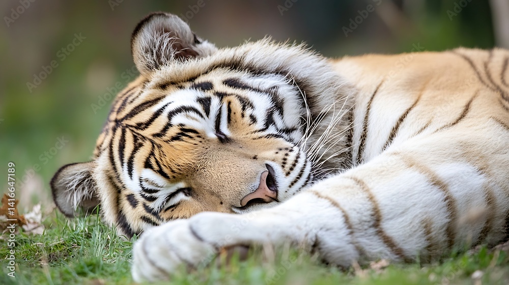 Aufkleber snoozing tiger resting in nature's comfort with gentle surroundings and peaceful vibes : generative 