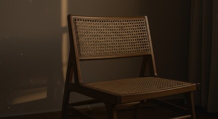 Wooden Chair with Woven Back and Seat