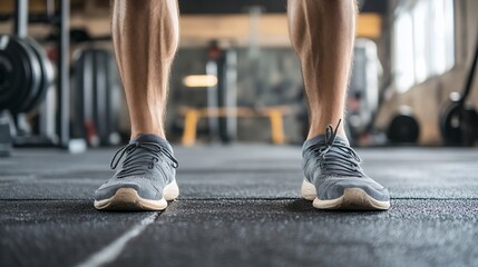 Fototapeta premium Fitness Enthusiast Standing at the Gym Ready for Workout Dressed in Sport Shoes : Generative AI