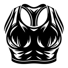 Black and white graphic illustration of a stylized sports bra design
