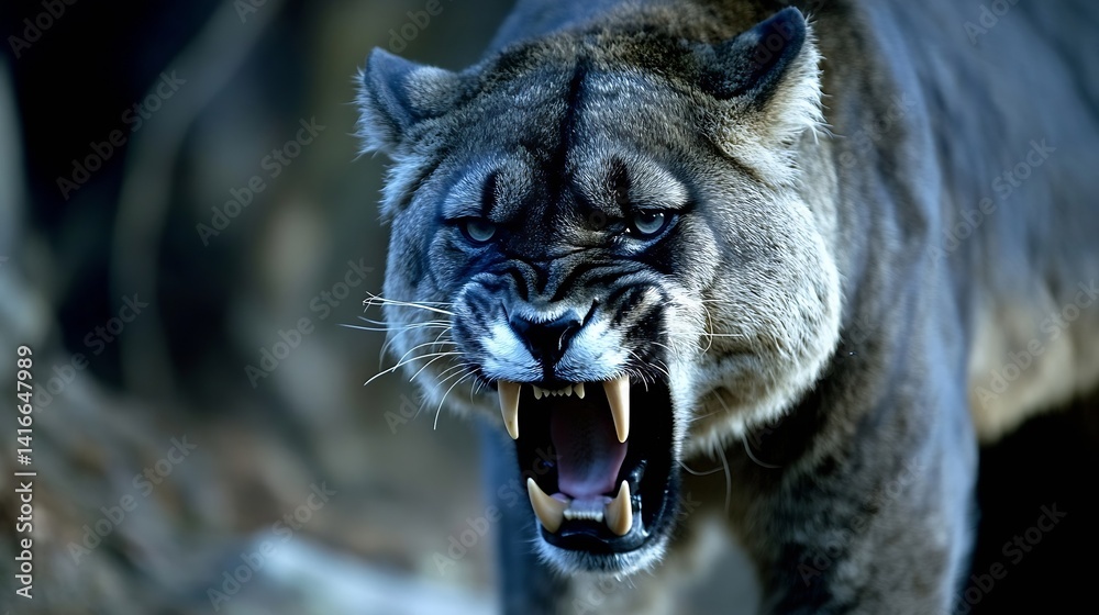 Poster ferocious wild animal with intense gaze displaying power and strength in its natural habitat : gener