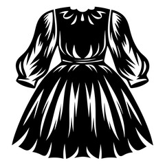 Elegant Vintage Dress with Balloon Sleeves in Black and White Silhouette