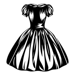 Elegant and stylish black dress with puff sleeves and flowing skirt