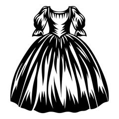 Elegant Victorian Era Dress with Puffed Sleeves in Black and White