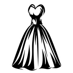 Stylish Black and White Gown Illustration with Artistic Silhouette Design