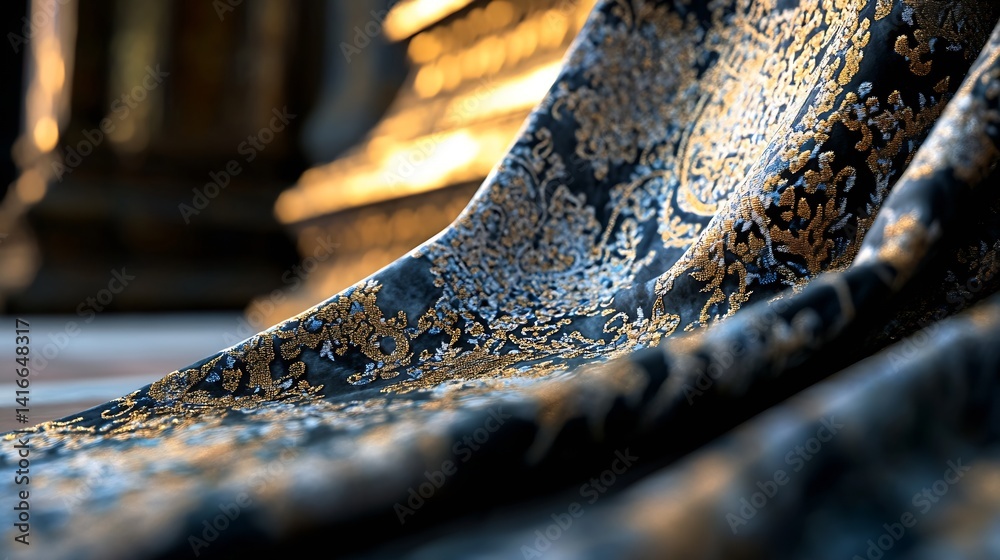 Aufkleber Elegant Close-Up of Decorative Fabric with Rich Patterns and Colors Displaying Artisan Craftsmanship : Generative AI