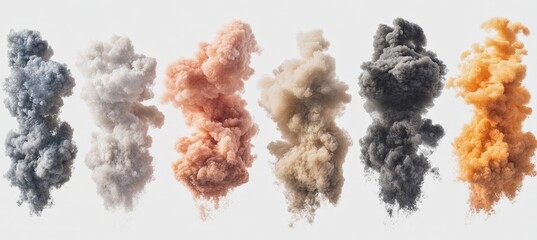 Colorful ink clouds in various shades, isolated on a white background.  A mesmerizing display of color and texture