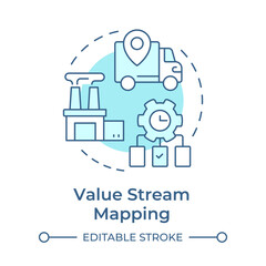 Value stream mapping soft blue concept icon. Process map. Manufacturing, distribution. Round shape line illustration. Abstract idea. Graphic design. Easy to use in infographic, presentation
