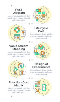 Value engineering methods infographic vertical sequence. Process management, finance. Visualization infochart with 4 steps. Circles workflow. Montserrat SemiBold, Lato Regular fonts used