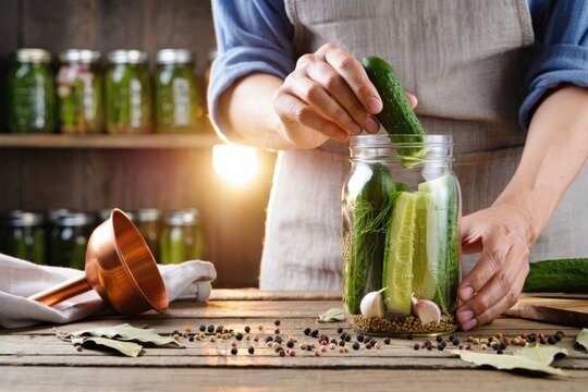 Artisan Pickle Jar with Fresh Ingredients. Homemade Canning Process