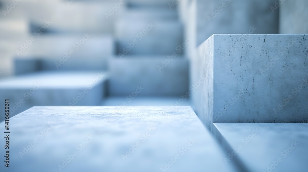 Aufkleber abstract close up of textured concrete steps in soft blue light : generative ai