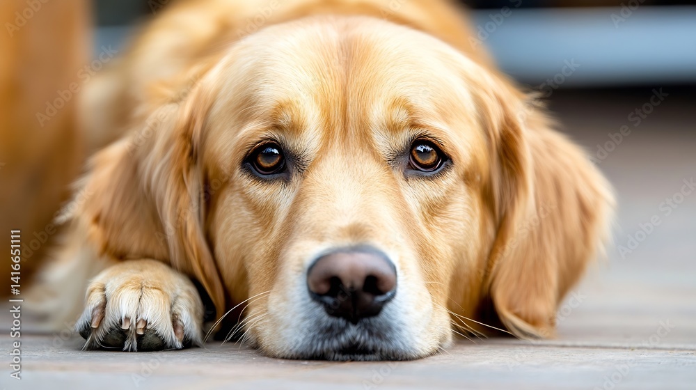 Poster golden retriever dog with expressive eyes in relaxed and playful mood : generative ai