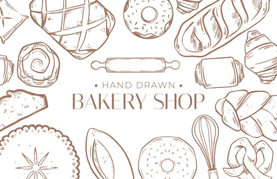 Handrawn bakery shop elements