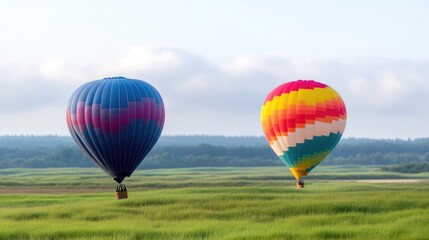 Obraz premium Colorful hot air balloons over a grassy field