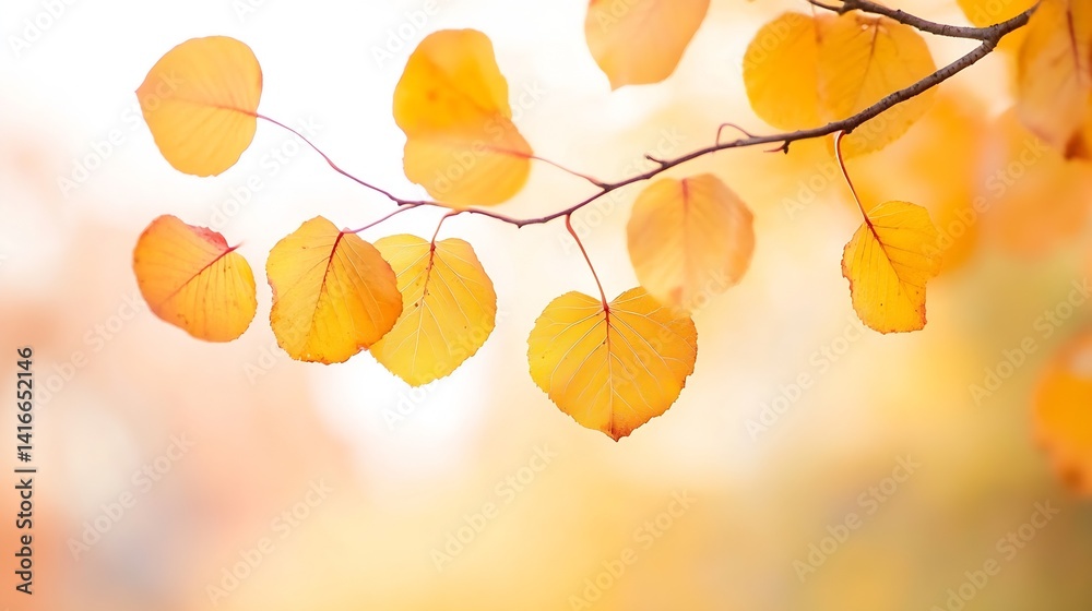 Aufkleber beautiful autumn leaves on tree branch with soft focus background in vibrant yellow hues : generativ