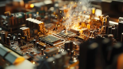 Close-up of Motherboard Chip with Sparks Highlighting Potential Computer Failure