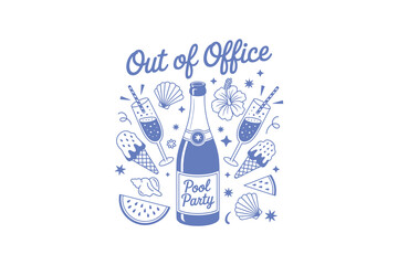Out of Office Pool Party Celebration Hand Drawn Summer SVG T Shirt Design