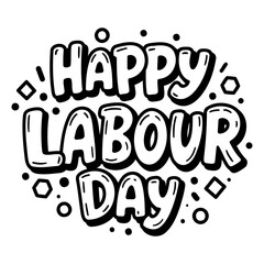 Bold, playful typography celebrating Labour Day.  Circular arrangement, outlined letters with a textured effect.  Suitable for advertising, social media graphics, and print.