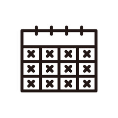 Calendar with cross mark icon. Business, meeting, schedule, failed plan, event, reminder, appointment, cancel concept. Outlined vector design isolated illustration.