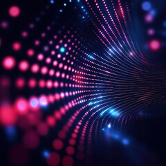 Obraz premium Glowing dots flow inward, fading with depth; blue highlights add contrast
