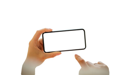 hand holding smart phone with blank screen