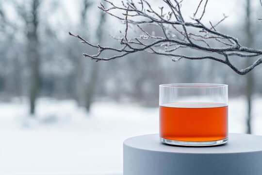 surreal drinks advertisement, commercial style, elegant tone, poster, lifestyle setting, soft glow, earthy tones, peaceful mood, macro shot, isolated white background