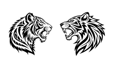 Classic wildlife tiger head line illustration, artistic tiger face.