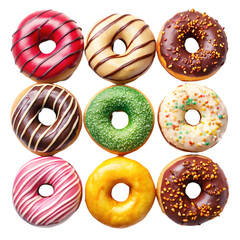 A Set Of Various Colorful Donuts Isolated On A White Background
