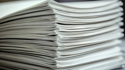 High Stack of White Papers Close Up