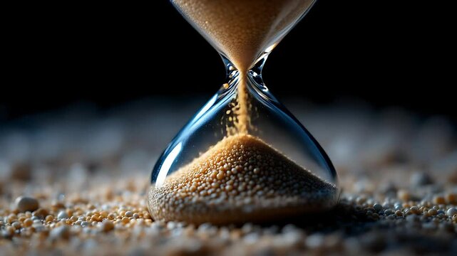 Sand Flowing Through Hourglass Time Passing in Slow Motion