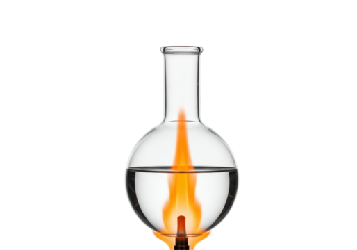 Isolated Round Bottom Flask with Liquid Heated by Flame