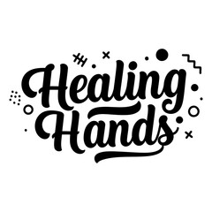 Bold, stylized lettering proclaims "Healing Hands" with a touch of graphic design elements.  Suitable for wellness-related advertising, social media, or print media.