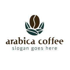 Logo for a coffee company. Coffee beans and leaves.