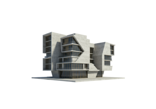 Isolated Modern Architectural Building with Cubist Design