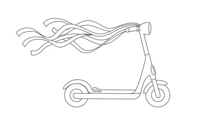 Scooter Coloring Page Outline with Colorful Handlebar Streamers Flowing Fun Kids Vehicle Ride Illustration