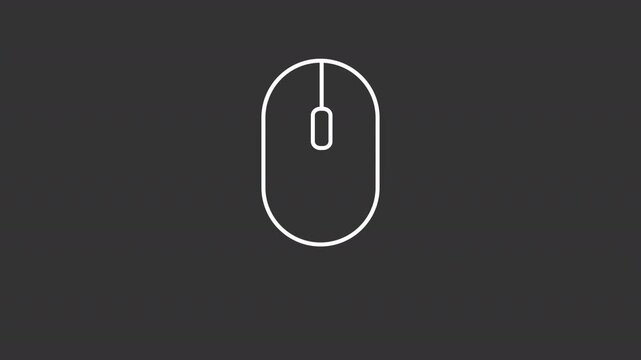 Mouse down white line animation. Guiding animated icon. Moving scroll button. Arrows showing up. Interface, internet. Input hardware. Isolated element on dark background. Alpha transparent video