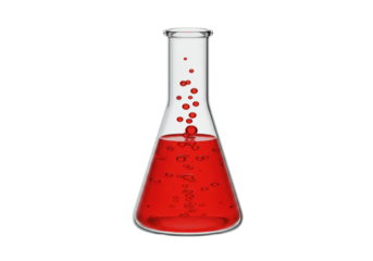 Isolated Erlenmeyer Flask with Bubbling Red Liquid